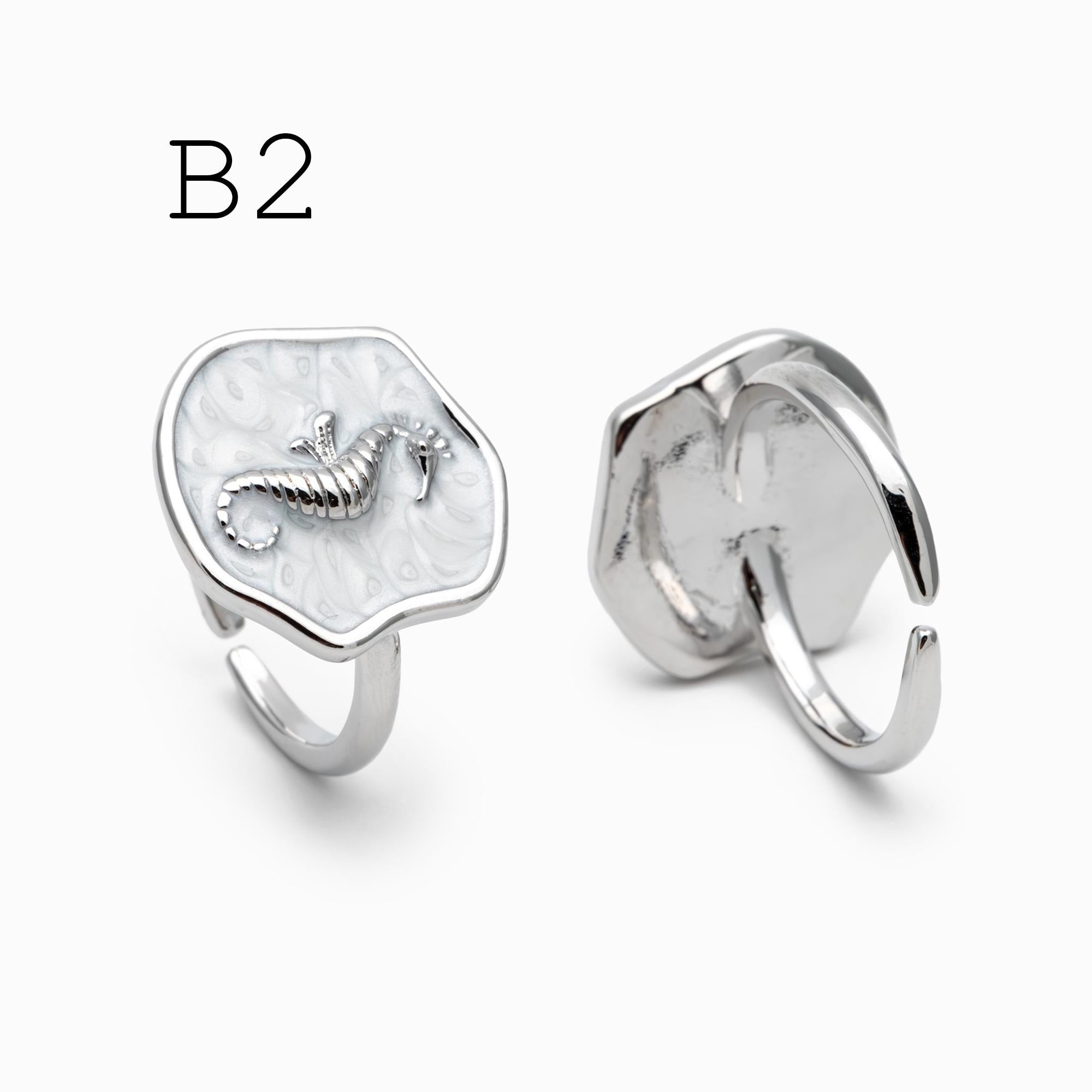 4pcs Gold/ Silver Tone Enamel Ocean Ring, Dainty Rings, Adjustable Ring, Open Band Statement Ring (#JZ-032)